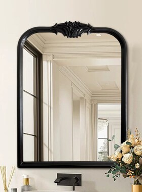 法式中古风复古卫生间浴室镜子壁炉墙面装饰镜梳妆镜黑色vintge