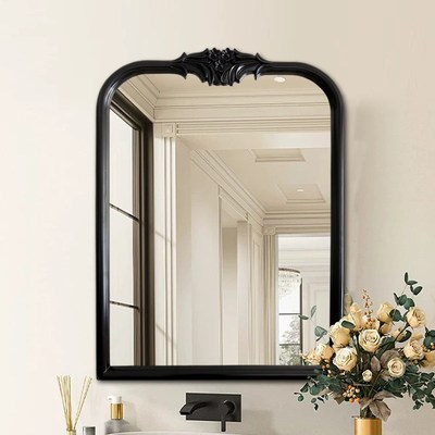 法式中古风复古卫生间浴室镜子壁炉墙面装饰镜梳妆镜黑色vintge