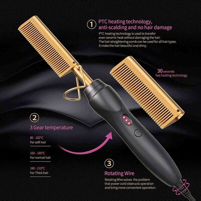 Hot comb wet and dry hair use hair curler iron electric stra