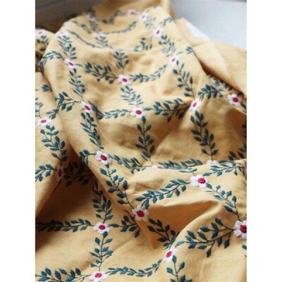 Fabric Width 50x120cm Turmeric Cotton Linen Embroidery
