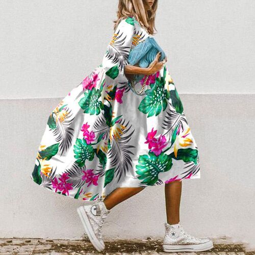 Vintage O Neck Half Sleeve A-Line Dress Summer Elegant Bohem