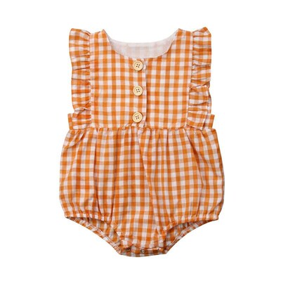 Baby Crawling Romper Grid Button Onesie Infant Grid Button R