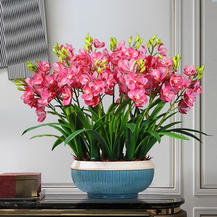 蕙兰仿真花前台假花摆件蝴蝶兰花玄关角几摆放花艺装饰电视柜摆花