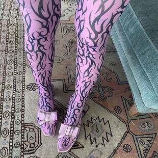 Pants Mesh Flame Print Gothic Missnight Womens Purple