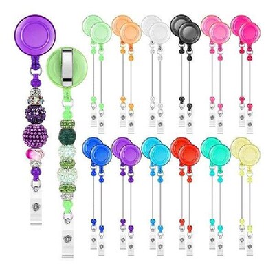 ABWP-24 Pcs Beadable Badge Reel Retractable Clips Holder