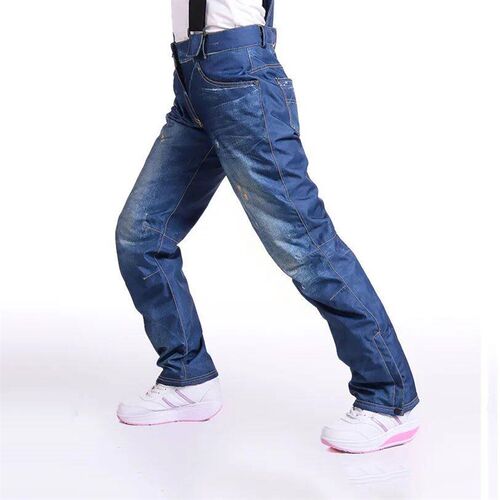 Denim Ski Pants For Men Winter Outdoor Warm Waterproof Windp