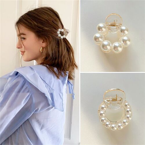 Sweet Mini Round Pearl Hair Claws for Women Girls Hair Clips