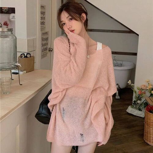 Spring Summer New Hollow Out Loose Knitting ops Long Sleeve