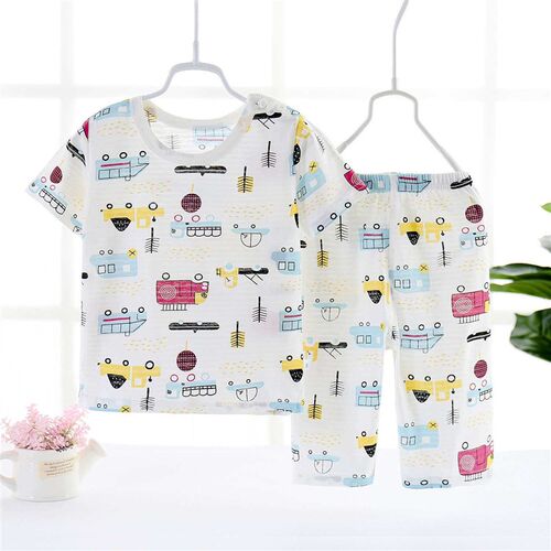 New Childrens Summer Home Suit Breathable Cotton Long-sleev