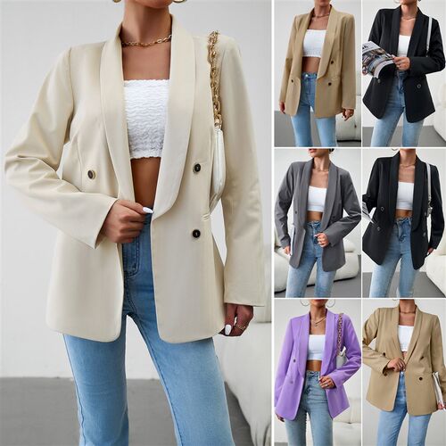Women Blazer Tops Coat Womens Commuting Double Breasted