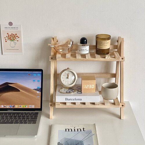 Double Layer Adjustable Wooden Bookshelf Stationery Organize