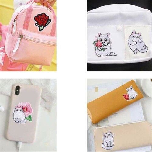 G8DA 12 Pcs Sewing Patches White Cats Embroidered Patches