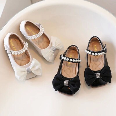 Girls Flower Wedding Shoes for Baby Kids Flats String Bead M