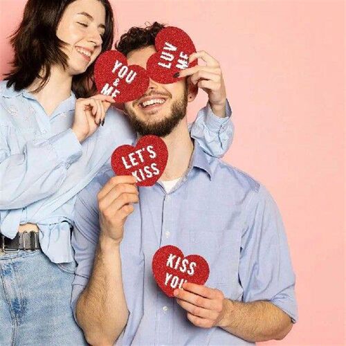 16Pcs Paper Valentines Day Hanging Heart Pendant Red Funny
