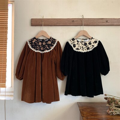 Runs Half Size Bigger 2023 Fall New Girl Velvet Retro Dress