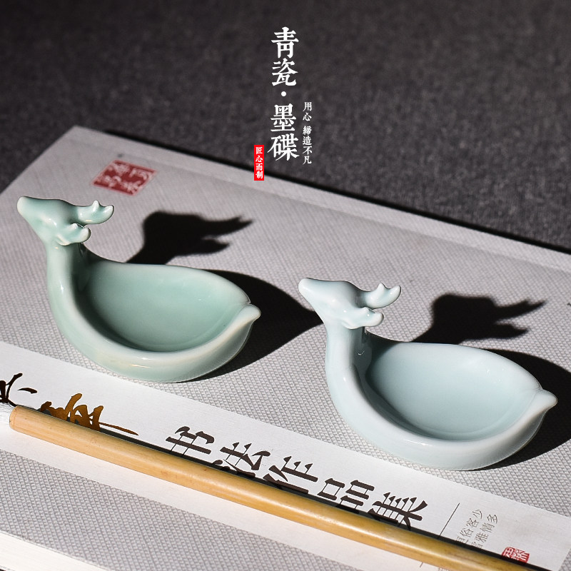 入相创意古风笔搁陶瓷墨碟小鹿书法水碟学生用文房四宝多功能小摆,文具电教/文化用品/商务用品,文房四宝,淘宝优惠券,粉丝福利购,淘宝优惠卷
