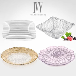 意大利IVV进口玻璃水果盘沙拉碗透明西式餐具日料寿司盘甜品盘