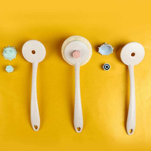 Bamboo Fiber Straw Pot Brush Long Handle Kitchen Household P
