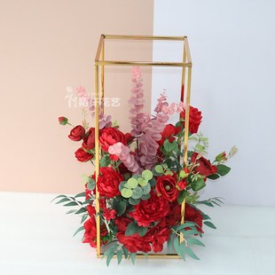 婚庆路引花几何婚礼堂花艺花柱仿真花舞台背景迎宾装饰花花艺摆件