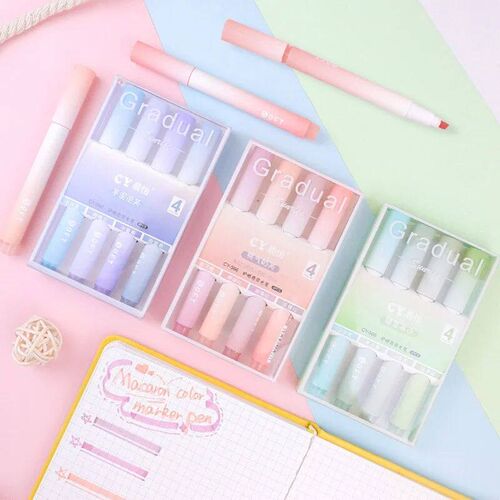 4pcs/Box Highlighter Pen Kawaii Markers Multifunctional Colo