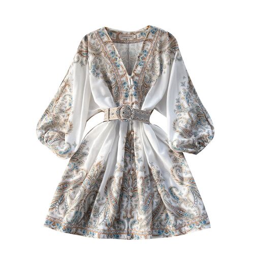 Spring New French Retro Printing Single-breasted V-neck