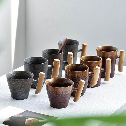 Japanese-style Vintage Ceramic Coffee Mug Tumbler Rust Glaze