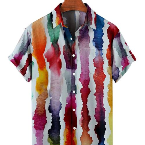 2023 5XL Hawaiian Mens Shirt Colourful Striped Camisa Short