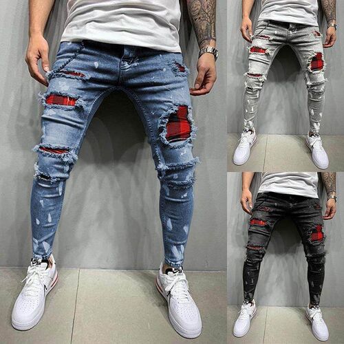Jeans with holes, mens pants, standing mens small leg
