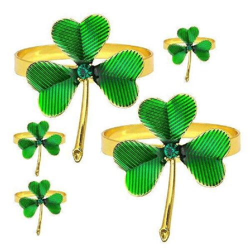 6 Pcs Green Shamrock Napkin Rings Alloy St Patricks Day