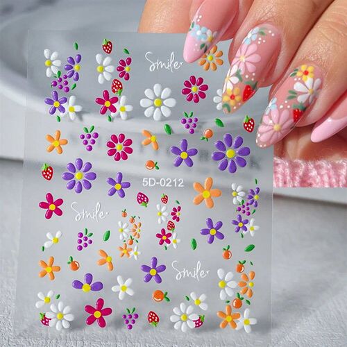 5D Exquisite Daisy Nail er 1sheet Colorful Floral Nail Decal