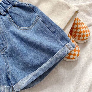 Outer ren Girls New Summer Wear Shorts Denim Curl Beibei Emo