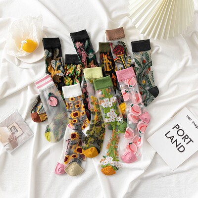 France Fresh Floral Art Funny Socks Transparent Abstract Des