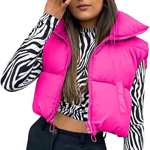 Women Winter Warm Crop Waistcoat, Sleeveless Stand Collar
