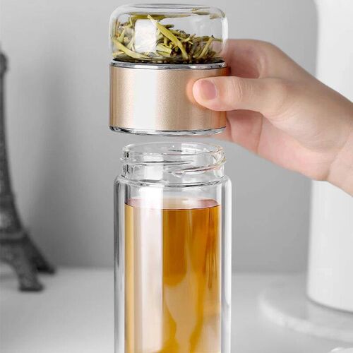390ML Tea Water Bottle High Borosilicate Glass Double Layer