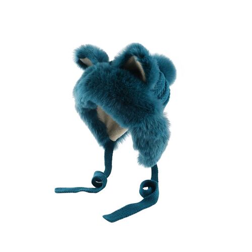 Cute Faux Fur Earflaps Cap with Fox Ears for Women Knitted H