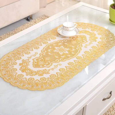 Coffee table pad European lace tablecloth gilded PVC ellipti
