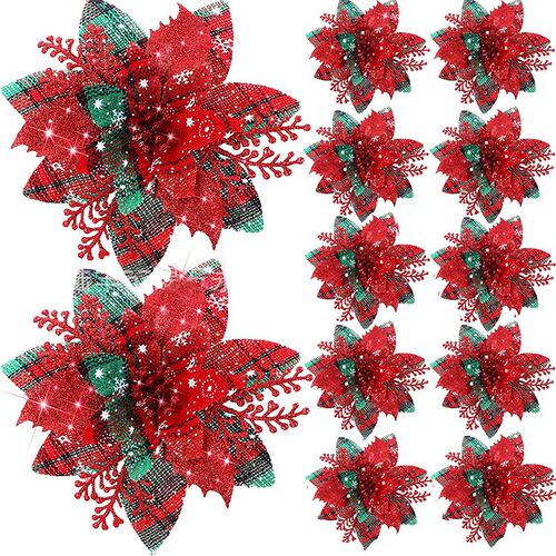 5pcs 14.5cm Glitter Artifical Christmas Flowers Mreey Christ