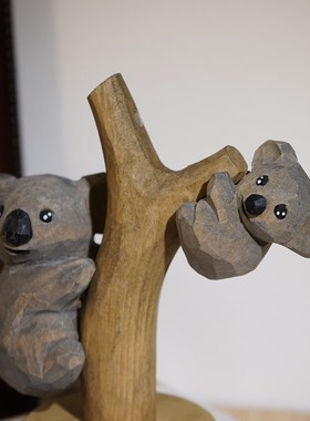 考拉母子爬上树手工木雕小摆件创意可爱桌面装饰品磁吸可拆卸