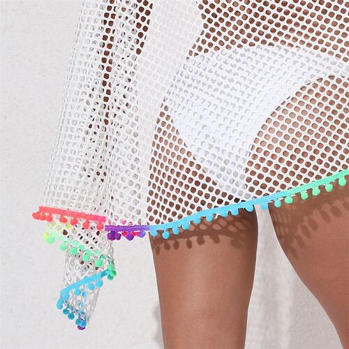 Hole Colorful Tassel Beach Wrap White Short Skirts for Women