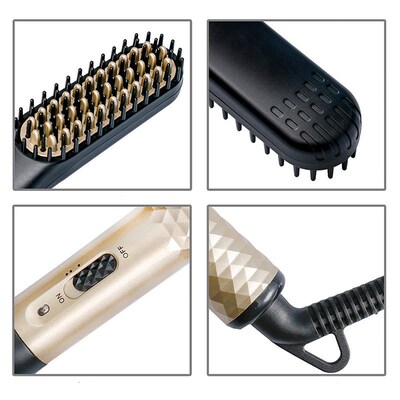 Professional Mini Ceramic Brush Hair Straightener Beard Stra