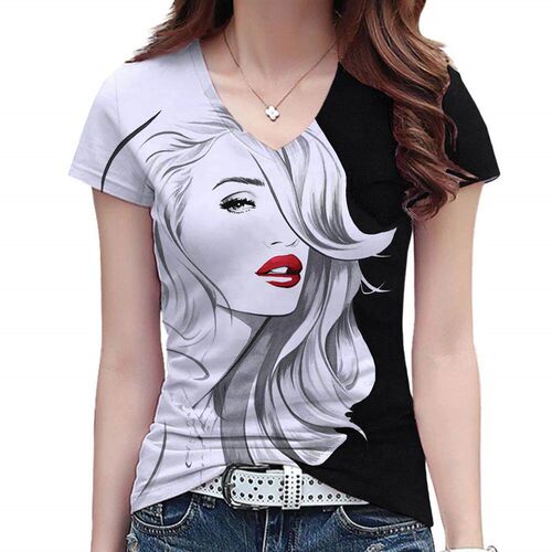Fashion Woman Blouse 2023 New Printing Theme Short Sleeve T