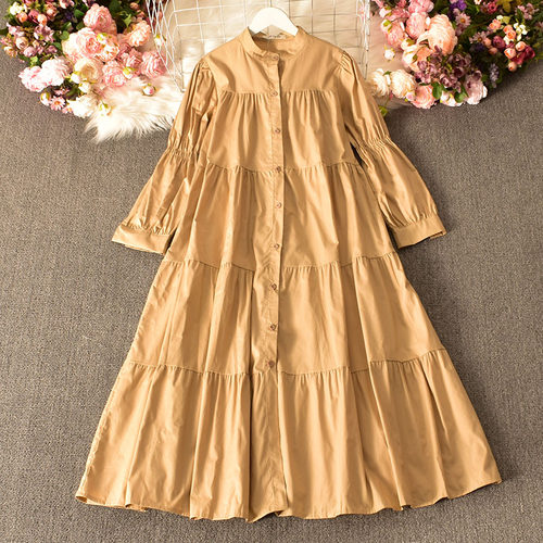 Spring Bubble Long Sleeve Loose Single Breasted Long Maxi