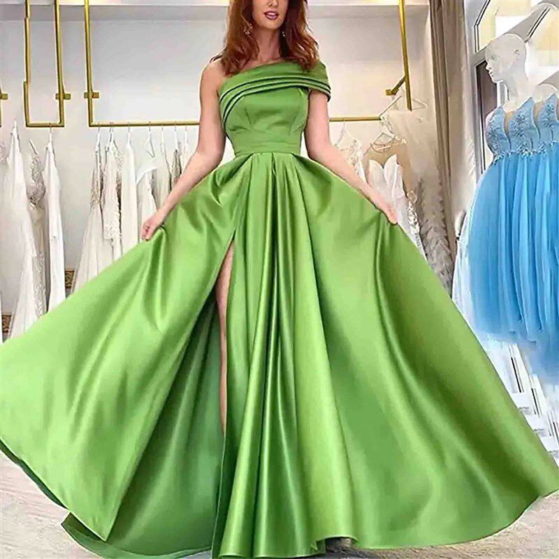 Womens Wedding Guest Dresses One Shoulder Satin Evening图片