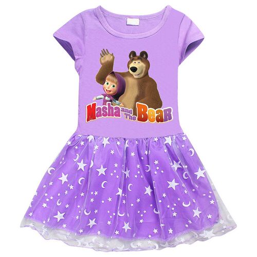 Summer Kids Dresses for Girls Cartoon girl and The Bear Shor