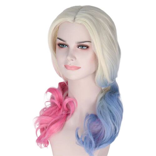 Long Curly Pink Blue Harley Hair Quinn Dyed Color Suicide