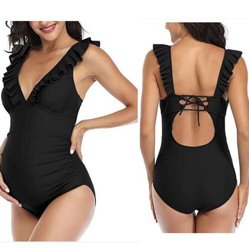 Women Tank Backless Maternity Swimsuit Letters Printed One P