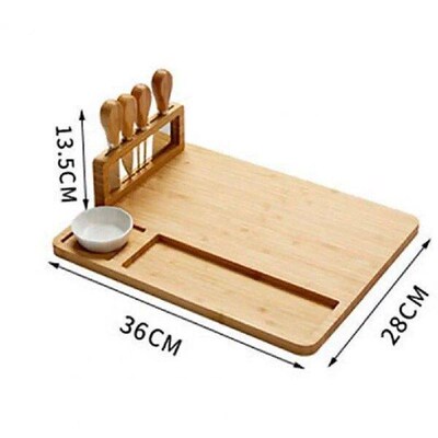 Bamboo Cheese Board Slicer Knife Fork Scoop Cut Non-stick