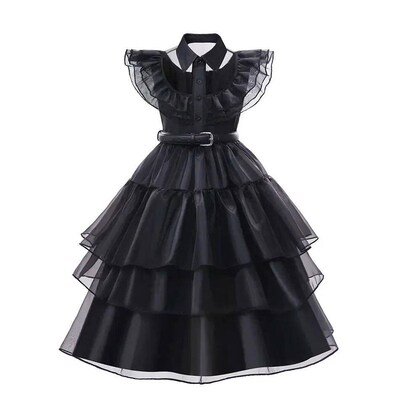 Wednesday Addams Costume Girl Black Gothic Children Dress Up