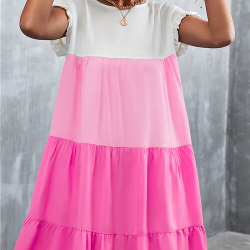 Elegant Summer New Ruffles Short Sleeve O-neck Loose Dress