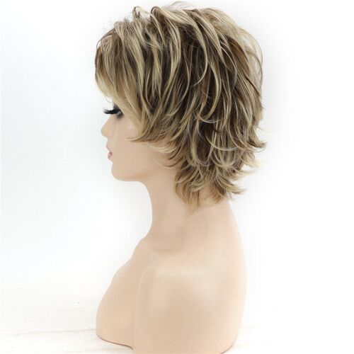 Wig Womens Fashion Short Side-parted Mixed Brown Rose Mesh
